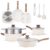 17 Pieces Beige Non-Stick Aluminum Cookware Set With Detachable Heat-Resistant Handles, Stackable Pots Pans Compatible With Multiple Stovetops Keywords