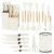 19-Piece Knife Set with Block and Built-in Sharpener, Stainless Steel Kitchen Knives with Silicone Utensils, Wooden Handles, Heat Resistant Cooking Tools, White