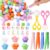 198 Pcs Sensory Bin Filler Fine Motor Toys Include 120 Pom Poms 60 Resin Rabbit Chicken 4 Tweezers 2 Scissors Clips 12 Sorting Cups for Sorting Counting