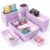 25 PCS Drawer Organizer Set, 4 Size Makeup Drawer Divider Organizer With Non-Slip Pads, Interlocking Plastic Storage Bins for Office,Jewelry Vanity,Gadgets, Bathroom,Kitchen, Purple