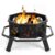 35 Inch Outdoor Hexagonal Fire Pit Large Deep Bowl Wood Burning Firepit with Star Mesh Cutouts Outer Safety Ring Rail and Sturdy Feet for Patio Backyard Camping Heating Grilling Black