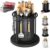 360° Rotating Stainless Steel Knife Holder & Organizer, Multi-function Round Kitchen Knife Storage Rack with Detachable Drip Tray, 6 Hooks, Multi Slot, Space Saver,Bonus 5 Dish Sponges，Black：Short