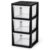 3 Drawer Plastic Storage Tower with Removable Clear Bins, Black