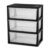3‑Drawer Wide Plastic Storage Tower, Black Organizer Unit Featuring Removable Clear Bins for Household Item Storage