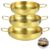 3 Pieces Gold Korean Ramen Pots Set, Stainless Steel Cooking Pan, Flat Bottom Hot Pot with Dual Ear Handles, Universal Stove Top, 8.7 x 8.7 x 2.8 in, 7.9 x 7.9 x 2.4 in, 7.1 x 7.1 x 2 in