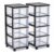 4-Drawer Narrow Plastic Storage Cart Set (Set of 2), Slim Frame Storage Tower with Smooth Rolling Wheels, Mobile Organizer Cart for Home Office, Closet, Bathroom – Black & Clear