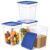 4Pack – 22QT Food Storage Containers with Lids & Handles, Polycarbonate Clear Airtight Food Container with Scale Marks for Bread Proofing, Flour, Commercial Grade, Restaurant & Kitchen, Square, Blue