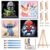 4 Pack Cartoon Paint by Numbers for Kids with Framed Canvas-Paint by Number for Kids Ages 4-8-12, DIY Easy Acrylic Oil Painting Kits for Home Wall Decor 8X8incht(with Wooden Easel and gift box)
