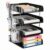 4 Tier Acrylic Desk Organizer Paper Tray with Pegboard & Pen Holder, Black