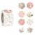 500Pcs Flower Stickers Rolls 1in Waterproof Peony Sticker Roll 8 Design Pink Peony Self-Adhesive Stickers for Invitations Cards Gifts Scrapbook Journal Envelope Decorations