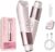 SHEGLAM Bikini Trimmer for Women-2-in-1 Electric Razors with Exfoliating & Dual Head Shaver, Ceramic Hypoallergenic Blade, IPX7 Waterproof, 2 LED Light, USB-C Rechargeable Cordless Body Hair Trimmer