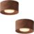 5.9 Inch Round Faux Wood Resin Flush Mount Ceiling Light with Wood Grain Cylinder Shade 3 CCT Adjustable Spotlight Fixture 2-Pack for Hallway Aisle Entryway