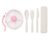 5 Compartment Toddler Snack Container Spinner with Travel Utensils Set Case, Kids Snack Tray Box, Rotating Snackle Organizer, Portable Picnic Food Storage, Reusable Wheat Straw Cutlery Kit-Pink