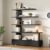 5 Tier Asymmetrical Bookshelf with Storage Drawer, Freestanding Staggered Open Bookcase, Wood Display Standing Shelf Unit, Modern Tall Ladder Book Shelf Organizer for Living Room, Home Office, Black