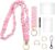 Pink Stretchy Scrunchie Lanyard & Wristlet Set with ID Badge, Cute Neck Lanyard for Keys – Holder for Women, Teachers, Nurses, Cruise Ship Staff