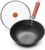 10.2 Inch Cast Iron Wok with Tempered Glass Lid, Flat Bottom Small Chinese Wok Pan, Uncoated Stir Fry Pan with Wooden Handle, 2.7 Qt for 1-3 Servings, Induction Gas Electric