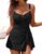 Womens One Piece Swimsuit Tummy Control Swim Dress Square Neck | Gold Metal Skirted Bathing Suit, Tie Knot Swim Suits, Removable Padded Bras, Beach Vacation Pool Party, Flattering Monokini