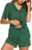 Ekouaer Cotton Pajama Sets for Women 2 Piece Button Up Pjs Short Sleeve Lounge Sets Sleepwear, Dark Green, S