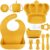 Silicone Baby Feeding Set 10 Pcs Baby Led Weaning Supplies Baby Essentials | Suction Bowl Divided Plate Baby Bibs Fruit Feeder Baby Spoons Forks Sippy Cup Toddler Utensil Sets Baby Essentials