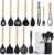 14 Pcs Black Kitchen Utensils Set with Holder for Nonstick Cookware – Silicone Cooking Utensils Set, Kitchen Tools for Daily Cooking – Wooden Handle Cooking Tools for Baking Serving and Mixing Tasks