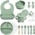 Silicone Baby Feeding Set 17 Pcs, Baby Led Weaning Supplies with Suction Plates & Bowls, Bib, Baby Utensils Spoons Forks, Sippy Cup, Fruit Feeder, Finger Brush, BPA-Free Eating Essentials (Green)