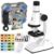 61 Piece Kids Microscope Kit – 100X-1200X with LED Light, Science Kit with Blank and Prepared Slides, Phone Holder, Carrying Box, STEM Project Toy, Educational Gift for Children Ages 6-12