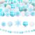 65Pcs Christmas Ice Snow Silicone Bead Set, 3D Winter Snowflake Focal Beads, 15mm Blue White Plaid Snowflake Printed Round Beads, DIY Christmas Winter Beaded Pens, Keychains, Bag Charms、Bracelets