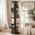 6 Tier Rotating Bookshelf Tower, 360° Black Spinning Bookshelf with LED Lights & 14″ Lazy Susan for Small Spaces, Corner Revolving Bookcase,Wood Vertical Book Shelf Organizer for Bedroom Living Room