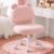 HUANUO Vanity Chair, Cute Desk Chair, Home Office Chair with Wheels, Pink | Soft Teddy Fleece Fabric, Bear Backrest, Thick Cushion, Armless Chair with Wheels, Adjustable Height, 10-Minute Assembly
