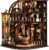 Book Nook Kit-DIY Miniature House for Adult and Teen Beginners, 3D Wooden Library Dollhouse with LED Light, Bookshelf Decor (Basque Study)