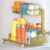 L-Shaped Under Sink Organizer, 2-Tier Pull Out Metal Kitchen Cabinet Organizer with Sliding Storage Drawer, Height Adjustable Heavy Duty Under Bathroom Sink Storage for Cleaning Supplies 1 Pack