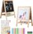 Tabletop Painting Wooden Art Easel for Kids – 4-in-1 Double-Sided Drawing Board for Toddlers 2-4, Chalkboard & Dry Whiteboard with Markers, Eraser, Magnetic Letters/Numbers & Flashcards