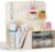 Comix Desk Organizer with 2 Drawer, Beige 360° Rotating Pen Holder for Desk