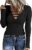 Poetsky Women’s Casual V Neck Criss Cross Shirts Long Sleeve Tunic Tops Ribbed Knit Slim Fitted Tee