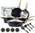 FDN 16Pcs Titanium Pots and Pans Set,Toxic-Free Cookware Set, Dishwasher & Oven Safe, Induction Compatible with Bakelite Wood Grain Handle, Compact and Durable