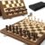 Premium Natural Walnut 15″ Magnetic Wooden Folding Chess & Checkers Set- 2 in 1 Board Game with 3″ King Staunton Pieces and 2 Extra Queens, Checkers, and Dust-Proof Storage Bag (Black)