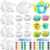 PullCrease 90 Pcs Spring Paint Your Own Tea Set Craft DIY Mini Tea Kit for Kids Ages 8+ Adorable Ceramic Tea Cups to Paint Including Porcelain Dishes Paint Brush for Party Girls Boys Set