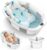 Collapsible Baby Bathtub for Newborn to Toddlers 0-36 Months, Large Baby Tub with Thermometer & Cushion, Easy Setup Foldable Travel Infant Bathtub, Newborn Babies Boy Girl Bath Tubs Grey
