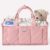 Pink Diaper Caddy Organizer – Portable Storage Basket with Shoulder Strap & Stroller Hooks, Splashproof Quilted Nursery & Car Tote for Baby Girl Shower Gift, Baby Registry, Blush Pink