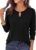 KIRUNDO Long Sleeve Shirts for Women Keyhole Neck Basic Tees,Black,S