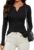 REORIA Womens Ribbed Henley Shirt