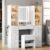 Yanosaku Vanity Desk with Mirror and Lights, Glass Top Vanity with 11 Drawers & 2 RGB Glass Cabinet, Makeup Vanity Desk with Power Outlet, Adjustable Brightness, Dressing Table for Bedroom, White