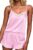 Ekouaer Women’s Satin Pajama Set Sexy Lace Cami Ruffle Shorts Pink