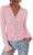 BTFBM Fitted Button Down Shirts for Women Dressy Casual Tops,Pink,S