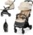 Kinderkraft APINO Lightweight Auto Folding Stroller, Compact Travel Baby Stroller for Newborn to Toddler, Reclining Seat, 5-Point Harness, Beige