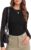 Ekouaer Womens Mesh Long Sleeve Tops Fall Fashion Crew Neck Slim Fit Shirts | Floral Pattern, S