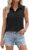 Womens Sleeveless Tank Top Collared Button-Up Shirt