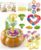 Rainbow World Flower Bouquet Craft Kit for Kids, 2 in 1 DIY Fabric Flower Toys with Button Making Machine, Embossing Press for Arts & Crafts, STEM Screen-Free Activity for 4-8 Year Old Girls Boys