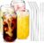 Drinking Glasses and Glass Straw 4PCS Set – 16oz Glass Cups with Straws, Iced Coffee Glasses, Ideal for Whiskey, Beer, Tea, Gift 2 Cleaning Brushes