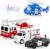 4 Pack Emergency Vehicles with Lights & Siren Sounds – Fire Truck, Ambulance, Police Car & Helicopter – Friction Powered Toys for Boys 3-6